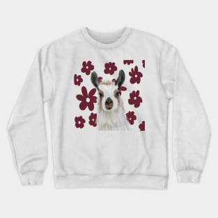 Llama | Burgundy Red Retro Flowers | Llama Lovers gift Crewneck Sweatshirt